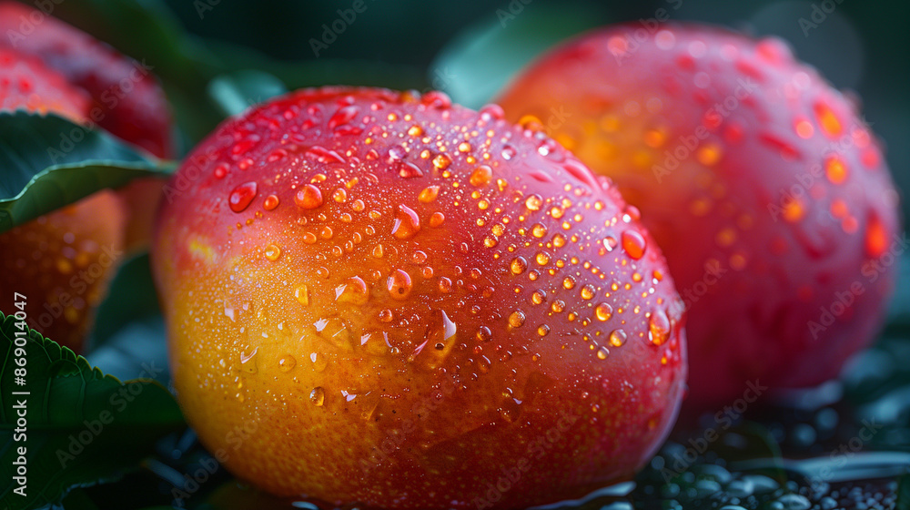 Canvas Prints Close up of ripe mango with water drops