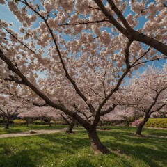 Fototapeta premium Default A peaceful garden filled with blooming cherry blossoms
