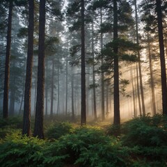 Obraz premium Default Mist curled gently around the towering pines creating
