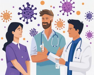 Fototapeta premium Infographic illustrating the benefits of flu shots, including herd immunity, reduced symptoms, and community health, with engaging visuals