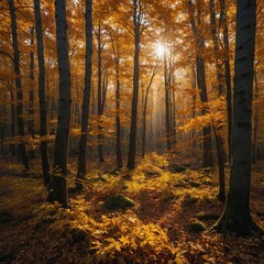 Fototapeta premium Default_A_dense_forest_bathed_in_the_golden_light_of_autumn_wi_0