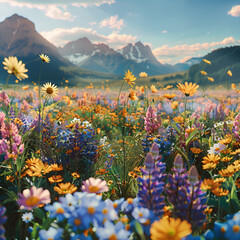 Meadow with  beautiful mountains