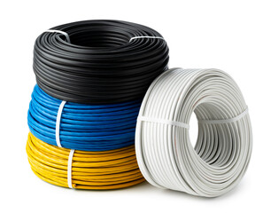 Three Spools of Electrical Wire on White Background