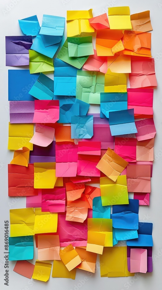 Poster image of colorful sticky notes in various sizes and shapes, arranged on a white background