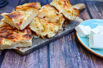 Bakery .Home made  cheese pie  with phyllo pastry and organic eggs. Bulgarian banitsa