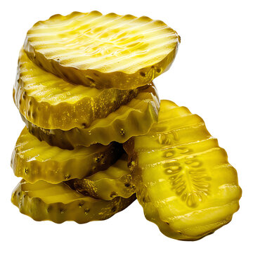 Stack of sliced pickles. Close-up of crunchy, fresh, and juicy pickle slices.
