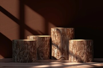 Rustic wooden candle holders with warm ambient light