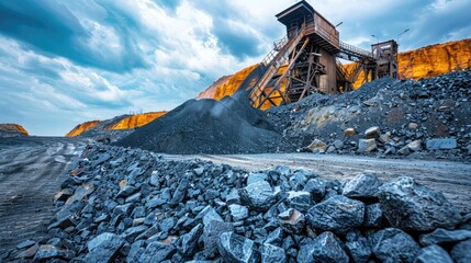 Machinery and infrastructure are visible, showcasing the industrial activity and scale of the coal mining operation.