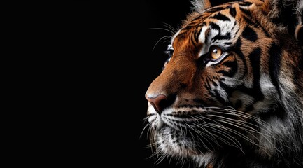 A majestic tiger against a black background