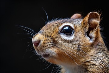 Obraz premium Close-up of squirrel's face with black background