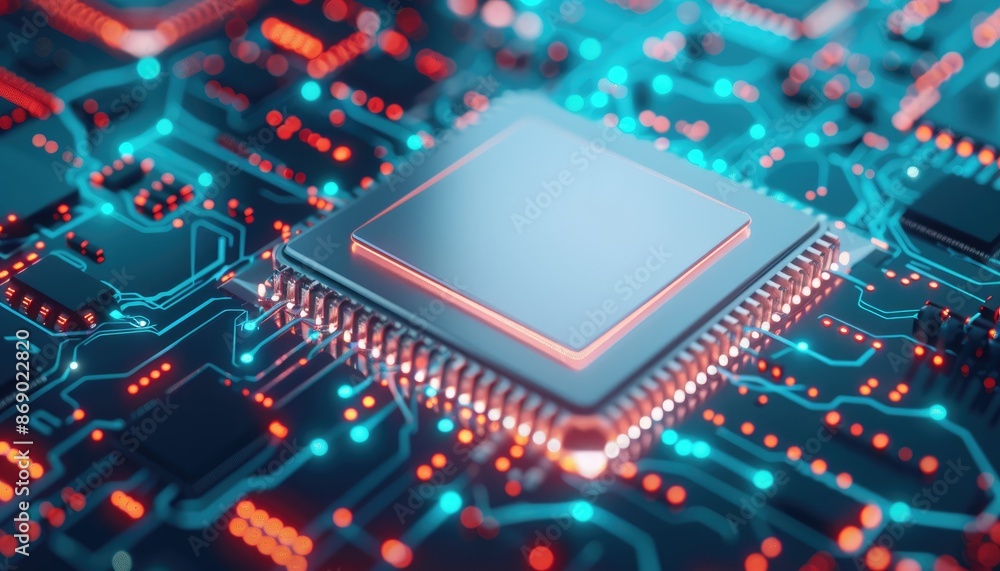 Poster futuristic microprocessor, technology background, concept of advanced computing