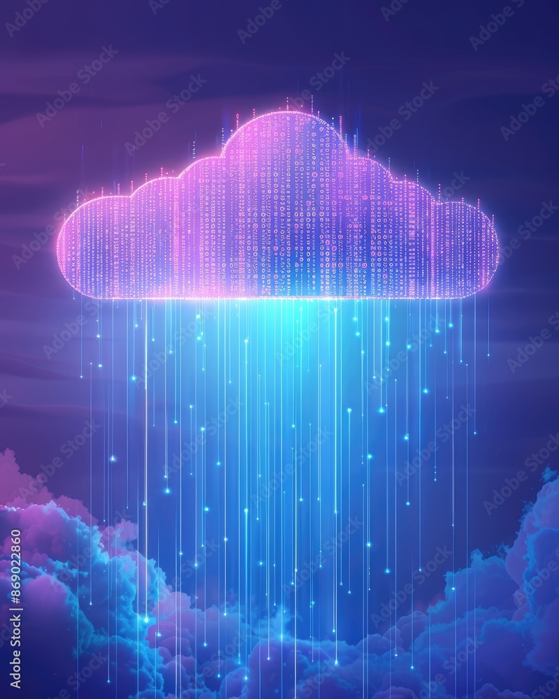 Aufkleber binary code rain, digital cloud computing technology background