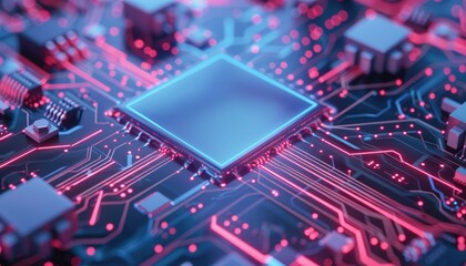 Fototapeta premium Futuristic Microprocessor Technology, Advanced Computing Circuit Board in Modern Tech Background