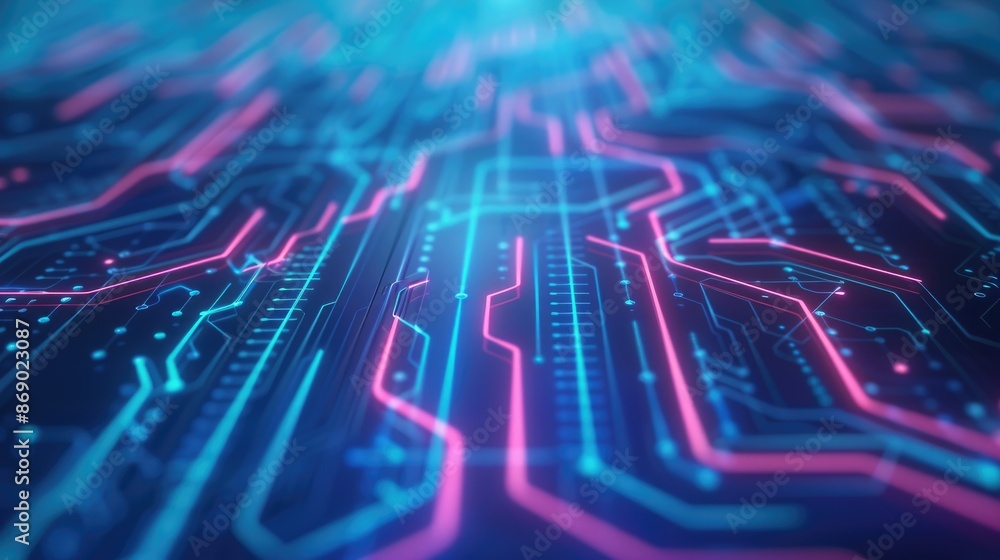 Poster Futuristic Techscape, Abstract Lines and Shapes in Digital Environment