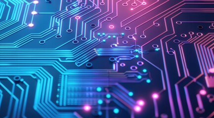 Luminescent Neon Circuitry, Futuristic Technology Background with Glowing Elements and Electronic Design