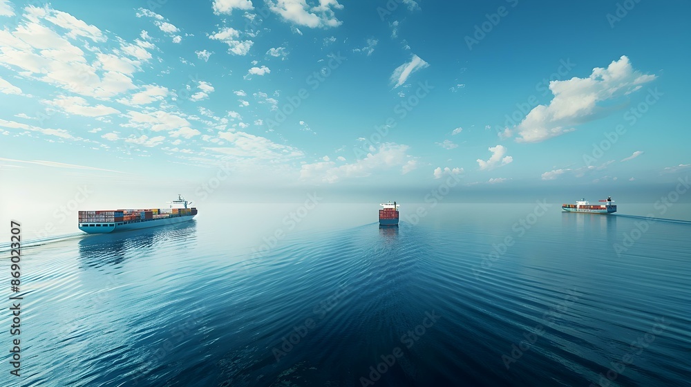 Wall mural view of cargo ships sailing across picture