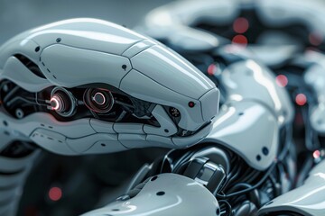 Naklejka premium Take a close-up shot of a robotic snake highlighting the sleek and efficient design of its movements