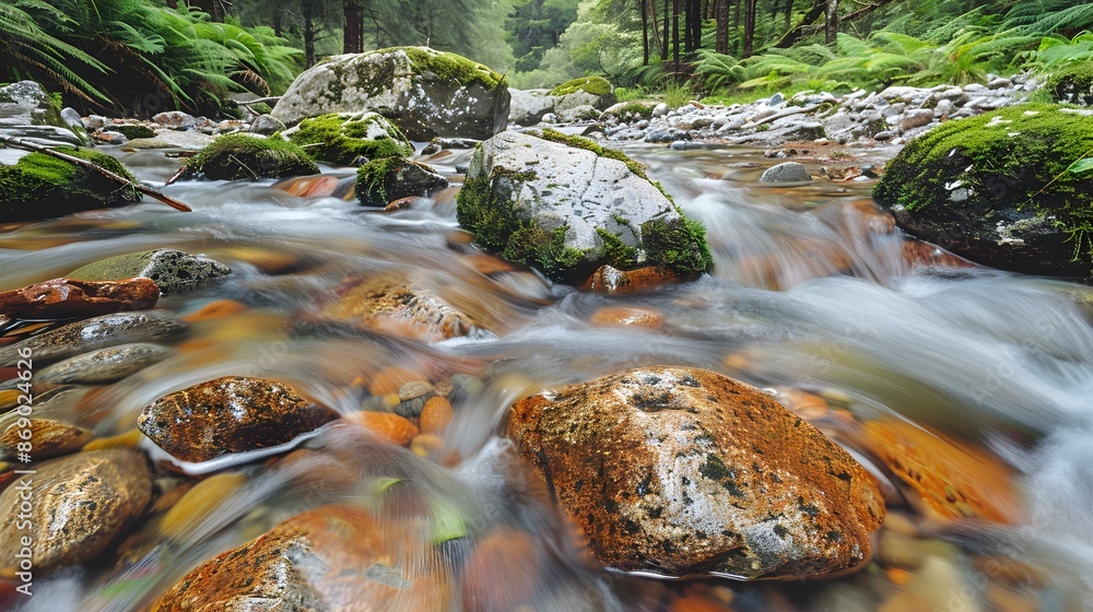 Wall mural mountain stream with clear water flowing between img