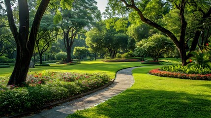 Fototapeta premium A city park with neatly manicured lawns image