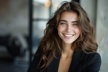 woman portrait business businesswoman office young student happy lifestyle job girl laughing chatting cheerful smiling career couple girlfriend boyfriend, Generative AI