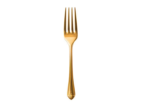 a gold fork on a white background