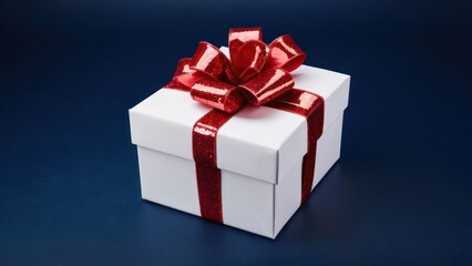 Obraz premium Elegant Minimalist Composition with Red Ribbon Bow and Contained Gift