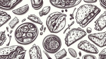 Food items on white background