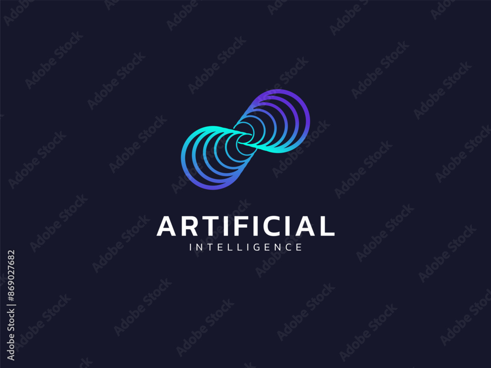 Wall mural artificial intelligence with waves circles twisted infinity technology analysis logo vector design c