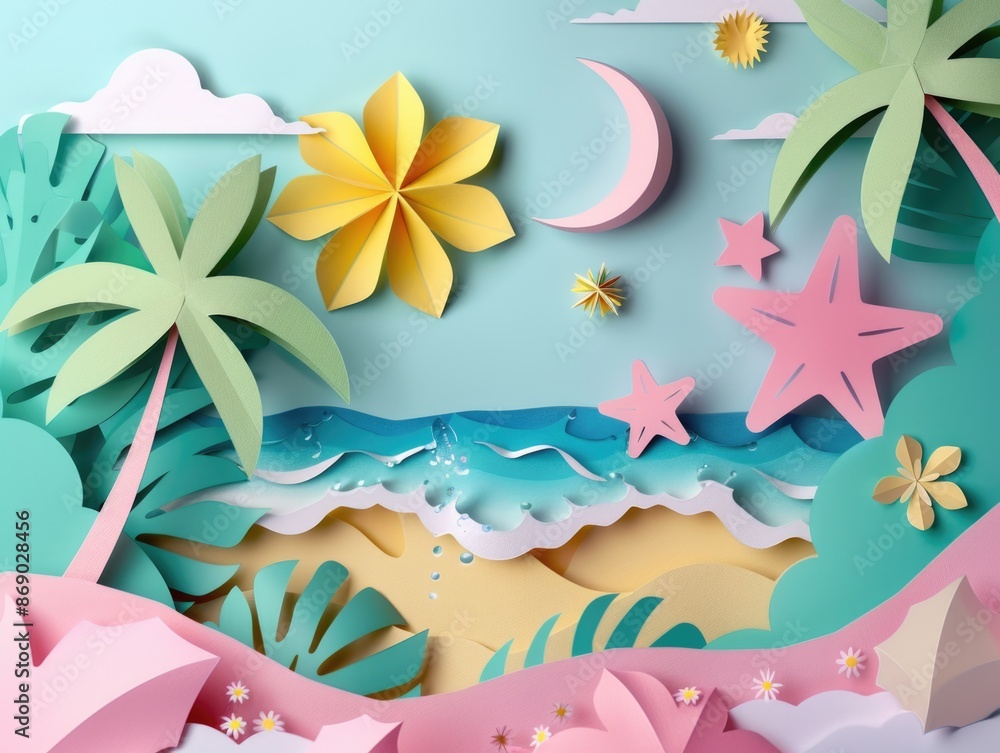 Wall mural beach scene with palm trees