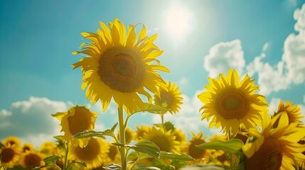 Landscape with fields of sunflowers illuminated picture