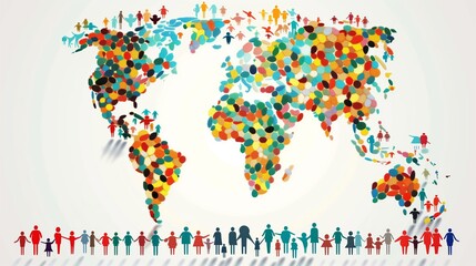 Fototapeta premium World Population Day Artistic People-Shaped World Map Highlighting Global Population Diversity Community Growth and Worldwide Human Solidarity