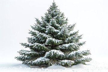 natural christmas tree with snow isolated against white background