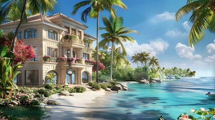 Fototapeta premium Landscape with a luxury beach house image