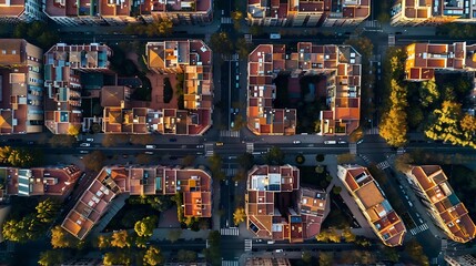 Aerial view of the residential Eixample district of Barcelona Catalonia Spain Plaa de Tetuan is a major square in Barcelona : Generative AI