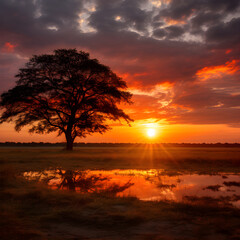 Exquisite Sunrise Painting the Horizon with Radiant Hues - Dawn Breaking in Scenic Solitude