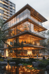 Fototapeta premium Glass material office building at night