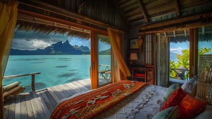 Fototapeta premium Bora bora hotel suite overlooking private lagoons image