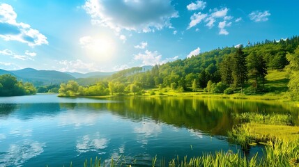 Fototapeta premium Impressive views of untouched wildlife and a magical lake on a sunny day Location place Small Polissya Ukraine Europe Ecology of pure nature Photo wallpaper Discover the beauty of eart : Generative AI