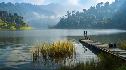 Sumendu lake or Mirik lake near Darjeeling West Bengal : Generative AI