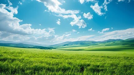 Obraz premium Landscape with endless meadows and distant mountains