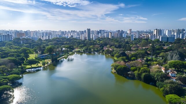 Aerial view of Ibirapuera Park in So Paulo SP Residential buildings around Lake in Ibirapuera Park : Generative AI