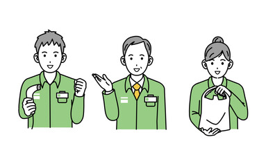 Fototapeta premium 元気に働くコンビニ店員のイラスト