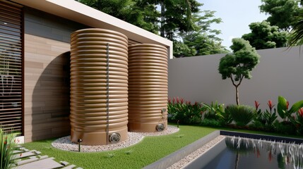 Home rainwater harvesting with underground storage tanks, plastic water tanks, water septic tank, recycling system, intricate and functional design