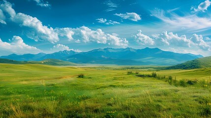 Obraz premium Landscape with vast steppes and distant mountains image