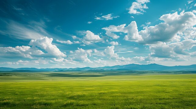 Landscape with vast steppes and distant mountains