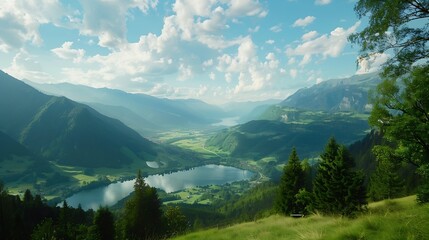 Obraz premium Austria salzburger land lake zell in summer with mountain valley in background : Generative AI