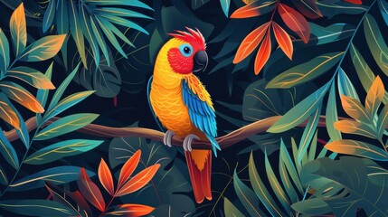 Obraz premium Tropical Parrot in Lush Foliage
