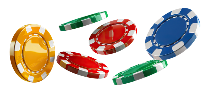 Colorful casino chips falling in the air, cut out