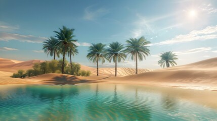 A desert oasis with palm trees image
