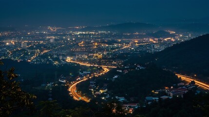 aerial view City night from the view point on top of mountain Chiang maiThailand : Generative AI